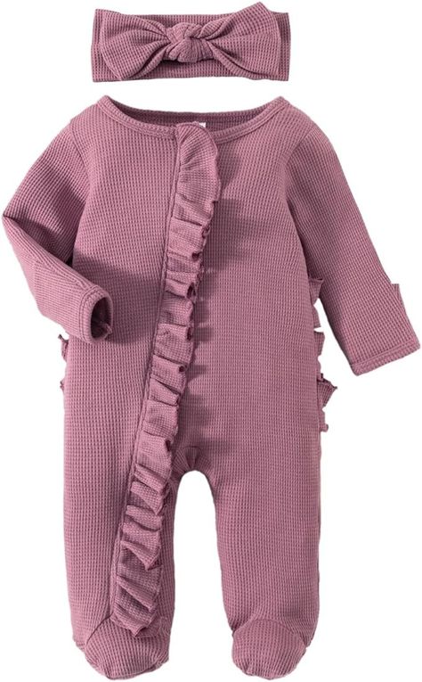 Amazon.com: Newborn Baby Girl Boy Footie Romper Coming Home Long Sleeve Ruffle Waffle Knit Zipper Onesie with Headband Outfits (Orange, Newborn): Clothing, Shoes & Jewelry Newborn Winter Clothes Girl, Newborn Winter Clothes, Hospital Bag Baby, Newborn Coming Home Outfit, Newborn Clothing, Headband Outfit, Hospital Outfit, Newborn Onesies