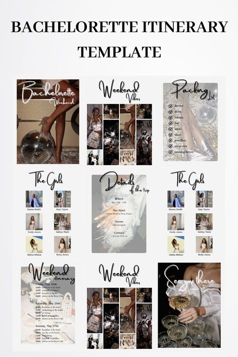 Whether you're organizing a wild night out or a relaxing getaway, this editable 7-page bachelorette itinerary template will save you time and make the planning process enjoyable. Get ready to create an unforgettable bachelorette party that the bride-to-be and all her friends will cherish forever. Editable and shareable digitally or in print, this template is a game-changer for bridal parties. Purchase your template now and let the celebration begin! Free Bachelorette Itinerary Template, Bachelorette Itenary Template, Bachlorette Itinary, Bachelorette Itinerary Ideas, Party Itinerary Template, Itinerary Template Free, Bachelorette Party Itinerary Template, Party Itinerary, Bachelorette Party Itinerary