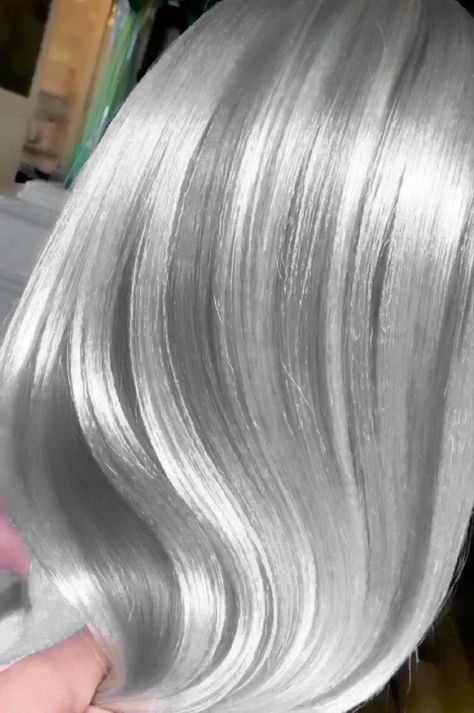 Shiny Grey Hair, Light Grey Hair Color, Metallic Gray Hair Color, Platinum Grey Hair Silver, Silver Hair Aesthetic, Icy Silver Hair, Valyrian Aesthetic, White Silver Hair, Charcoal Hair