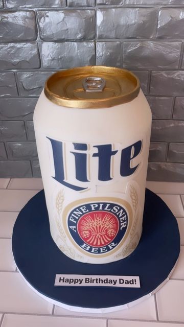 Custom Cakes NJ on Instagram: "I took a small hiatus from posting and just being on social media because sometimes we get burned out. But it’s a new week and I’m a little energized so check out how I decorated this Miller Lite can step by step! Would this be something you can tackle now that you see it step by step?! Give it a try 😊 Edible sugar sheet @paper2eat Gold luster @sprinklesbygcc Fondant @wiltoncakes #millerlite #millerlitecake #carvedcakes #customcakes #customart #njbaker #cakesof Miller High Life Cake, Miller Lite Beer Cake, Miller Lite Cake, Beer Can Cake, Beer Can Cakes, Pbr Beer, Happy Birthday Beer, Sugar Sheets, Lite Beer