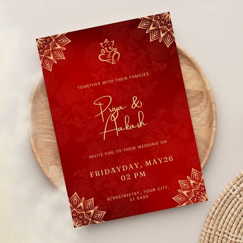 Indian Wedding Card Invitation, Traditional Indian Wedding Invitations, Red Indian Wedding, Wedding Card Design Indian, Simple Wedding Cards, Indian Wedding Invitation, Bubu Dudu, Indian Wedding Invitation Cards, Indian Wedding Cards