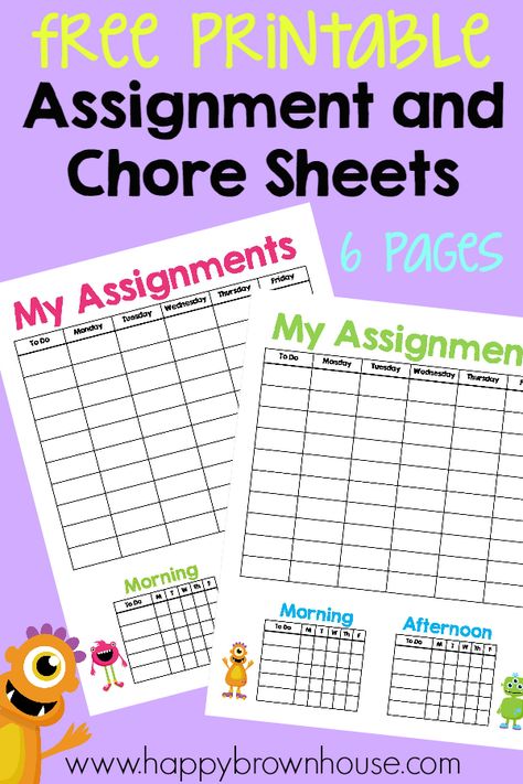 Homeschool Assignment & Chores Sheet {Free Printable} Homeschool Hacks, Free Homeschool Printables, School Essay, Brown House, School Plan, School Schedule, Homeschool Classroom, Homeschool Schedule, Homeschool Life