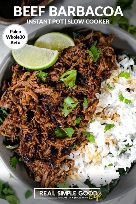 Tender, Juicy Beef Barbacoa (Slow Cooker or Instant Pot) Whole 30 Crockpot Recipes, Beef Barbacoa Slow Cooker, Whole30 Beef, Beef Barbacoa, Barbacoa Recipe, Barbacoa Beef, Bbq Ribs, Pizza Hut, Mexican Food Recipes Authentic