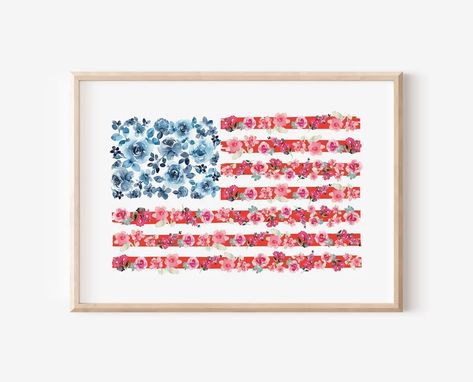 Watercolor USA Flag Print Floral American Flag Wall Art We - Etsy Patriotic Art Ideas, Patriotic Watercolor, Watercolor American Flag, Americana Wall Decor, American Flag Wall Art, Patriotic Designs, American Flag Wall, Patriotic Wall, Usa Decor