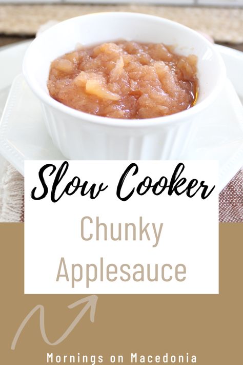 Easy Slow Cooker Chunky Applesauce - Mornings on Macedonia Homemade Chunky Applesauce Crockpot, Homemade Applesauce Crockpot, Chunky Applesauce Recipe, Apple Butter Cookies, Crockpot Applesauce Recipe, Chunky Applesauce, Slow Cooker Applesauce, Crockpot Applesauce, Apple Recipes Healthy