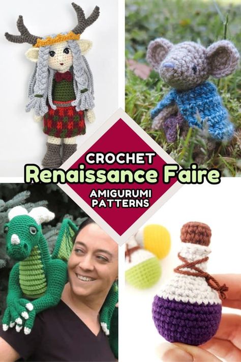 Crochet Renaissance Faire Amigurumi Ideas | 9 Free Crochet Patterns - Hooked by Kati Crochet Fantasy Patterns, Nerdy Crochet Patterns, Amazing Crochet, Geek Decor, Crochet Dragon, Amigurumi Ideas, Fun Crochet, Seal Design, Fun Crochet Projects