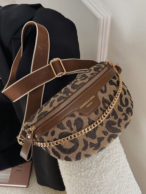 Multicolor Fashionable Collar  Fabric Leopard Print,Letter Bum Bag Embellished   Women Bags Waist Bag Women, Fanny Pack Women, Leopard Print Bag, Plaid And Leopard, Leopard Fashion, Waist Bags, Bum Bag, Leopard Pattern, Trendy Accessories