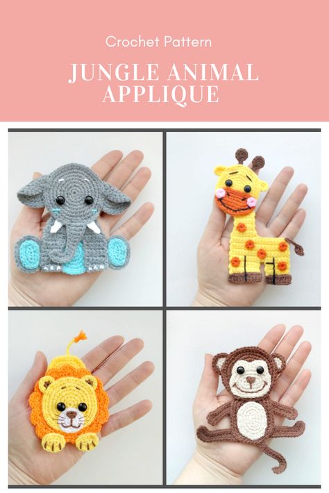 Applique Crochet Patterns, Crochet Jungle Animals, Monkey Crochet, Jungle Lion, Crochet Applique Patterns Free, Crochet Appliques, Baby Blanket Gift, Crochet Baby Dress Pattern, Crochet Motif Patterns