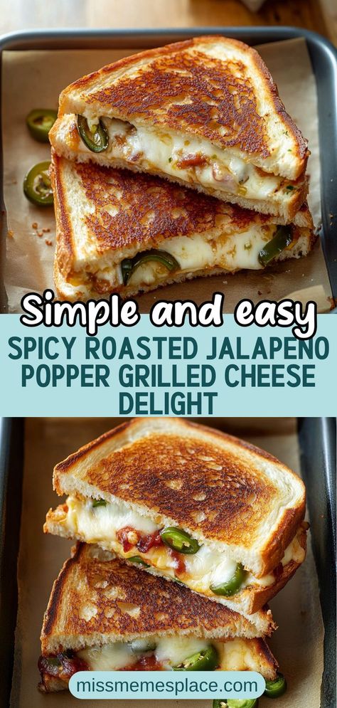 Soup Recipes With Grilled Cheese, Spicy Dinner Ideas, Recipes With Jalapenos, Dinner Ideas Grill, Spicy Food Recipes, Roasted Jalapenos, Spicy Lunch, Popper Grilled Cheese, Crunchy Pickles