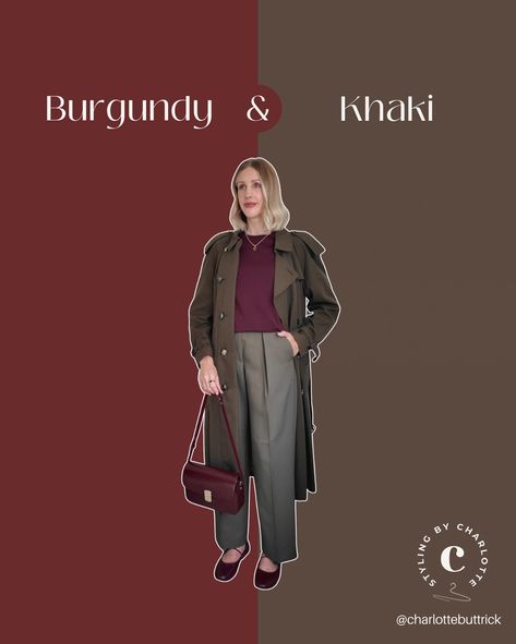 BURGUNDY COMBINATIONS 🍇🤍🍷👉🏼 Try these 6 classic burgundy outfit colour combinations & you will look effortlessly chic this autumn 🍂✨👏🏼 Outfit Colour Combinations, Burgundy Outfit, Khaki Fashion, Colour Combinations, Color Combinations