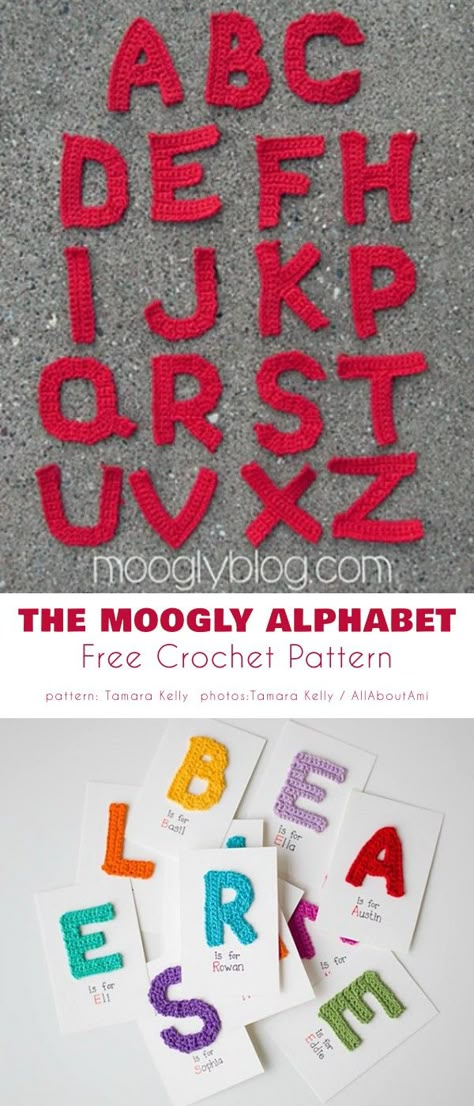 The Moogly Alphabet Moogly Alphabet Crochet, Crochet Alphabet Granny Squares, Crochet Alphabets Free Pattern, Embroidery Alfabet Letters, Crochet Letters And Numbers, Crochet The Alphabet, Crochet Letter Applique, Crochet Applique Letters Patterns Free, Crochet Abc Letters