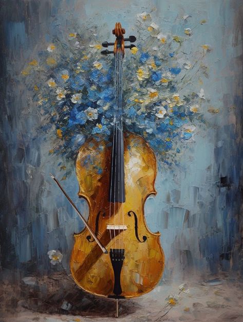 Violin Painting Easy, Violin Art Painting, Cello Painting, Musical Paintings, Violin Painting, Fantasy Music, Violin Art, Instruments Art, Music Album Art