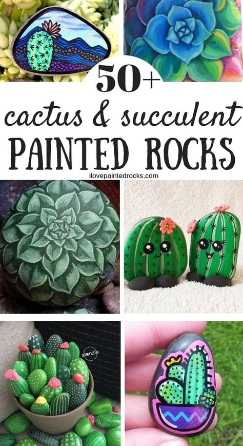 Need ideas for succulent or cactus painted rocks? There are more than 50 inspirational DIY painted stone projects here to enjoy. From succulent gardens that won’t die to faux cactus plants. This great round up features Etsy and Instagram artists and a few crafts bloggers, too! Be sure to check out all the fun rock painting ideas #paintedrocks #rockpainting #rockart #paintedstones #ilovepaintedrocks #crafts #easycrafts #painting #rockpaintingideas #rockgarden Diy Rock Painting Tutorials, Cactus Flower Painting, Succulent Rock Garden, Stone Cactus, Painted Rock Cactus, Rock Cactus, Painted Garden Rocks, Stone Projects, Succulent Painting