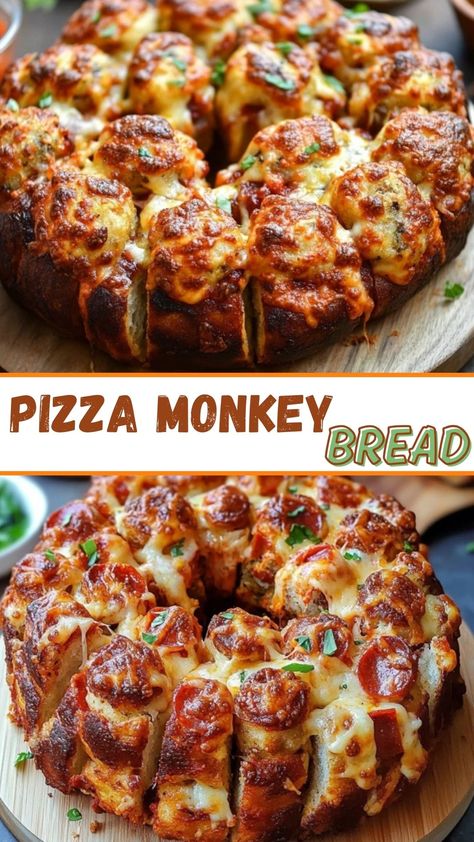 Pizza Monkey Bread Monkey Bread Pizza Pull Apart, Pizza Pull Apart Bread With Biscuits, Pepperoni Pull Apart Bread, Pepperoni Monkey Bread, Pizza Night Ideas, Homemade Monkey Bread Recipe, Pizza Without Cheese, Pizza Pull Apart Bread, Bread Pull Apart