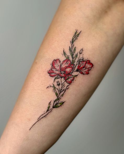 •Red Flower Tattoo• . . . . . . . . . . . . . . . #flowertattoo #tattoo #tattooideas Scarlet Begonias Tattoo, Red Flowers Tattoo, Red Flower Tattoo, Red Flower Tattoos, Daisy Flower Tattoos, Flower Wrist Tattoos, Art Ink, Tattoo Idea, Red Flower