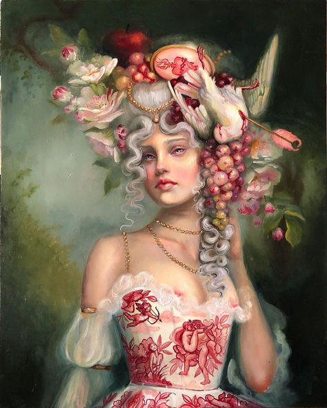 Hannah Flowers on Instagram: “‘Cupid’s arrow’  Oil on panel 16”x20” Marie Antoinette Tattoo, Hannah Flowers, Aqua Regia, Art Nouveau Illustration, Collage Art Projects, Conceptual Photography, Art Appreciation, Marie Antoinette, Figure Painting