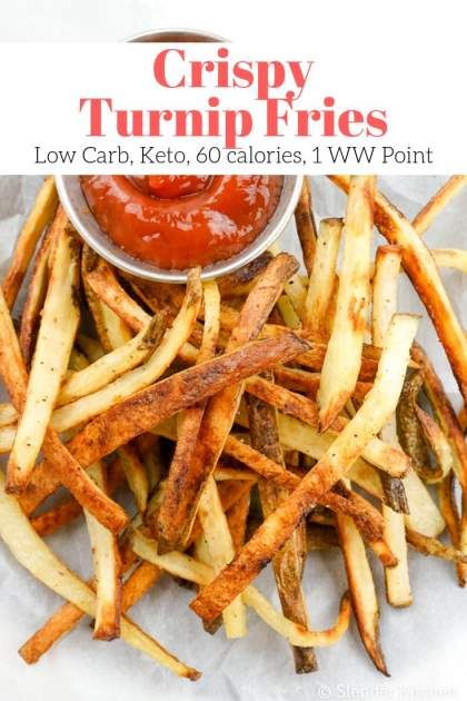 Turnip fries that taste just as good as your favorite crispy french fries but with fewer carbs and baked in the oven for a healthy, low carb side dish. Baked Turnip Fries, Turnip Fries Oven, Keto Turnip Recipes, Turnip Fries Air Fryer, Low Carb Fries, Keto Side Dishes Easy, Turnip Fries, Low Carb Side Dish, Turnip Recipes