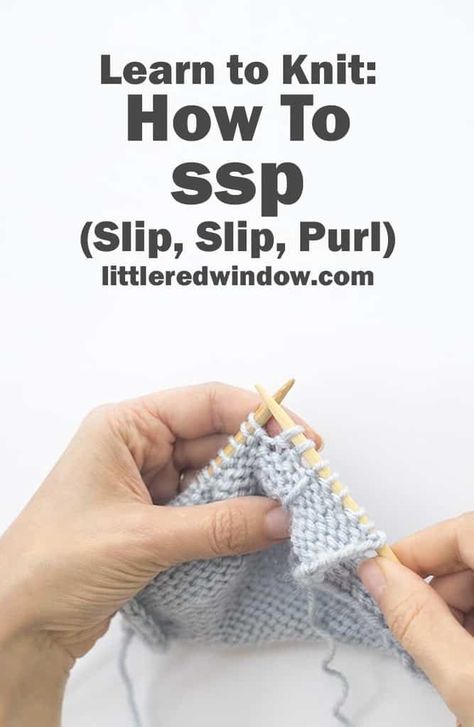 Learn to Knit – SSP (Slip, Slip, Purl) via @redwindowcrafts Projek Mengait, Unique Knitting Patterns, Knitting Terms, Knitting Videos Tutorials, Knitting Hacks, Kids Knitting Patterns, Learn To Knit, Knitting Help, Knitting Basics