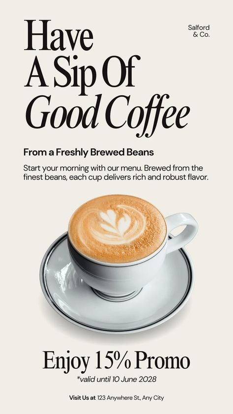 Cafe Promotion Poster, Coffee Promotion Design, Drink Poster Design Ideas, Cafe Mood Board, Coffee Infographic Posters, Coffee Promotion, Coffee Advertisement, Cafe Poster, Coffee Advertising