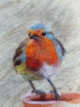 Felted Painting of Robin Bird by Fiona Gill of Marmelade Rose Felt Wall Hanging, Wet Felting Projects, Felt Pictures, Robin Bird, Wet Felt, Needle Felting Projects, Wool Art, Felt Birds, Thread Painting