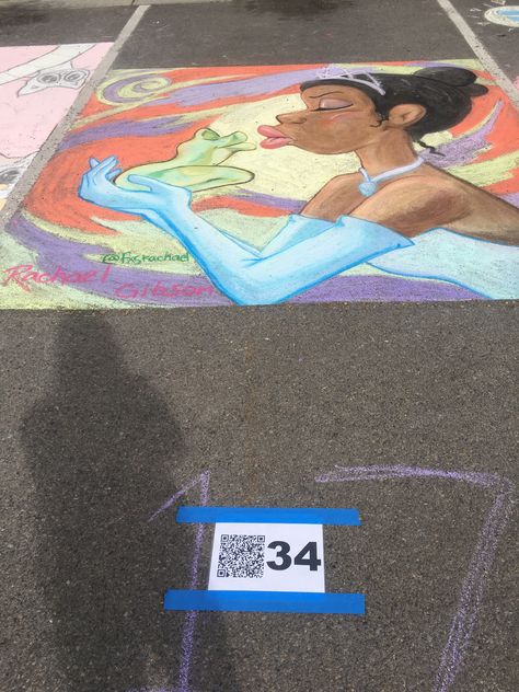 Princess And The Frog Chalk Art, Frog Chalk Art, Princess And The Frog, Chalk Art, The Frog, Painting Ideas, Beach Mat, Chalk, Outdoor Blanket