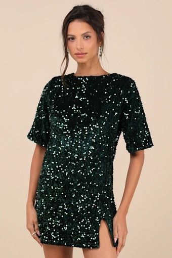 sparkly dress - Lulus Search Sequins Dress Outfit, Green Sequins Dress, Sequin Holiday Dress, Sequin Shift Dress, Casual Formal Dresses, Sequins Dress, Iconic Dresses, Casual Wedding Dress, Green Sequins