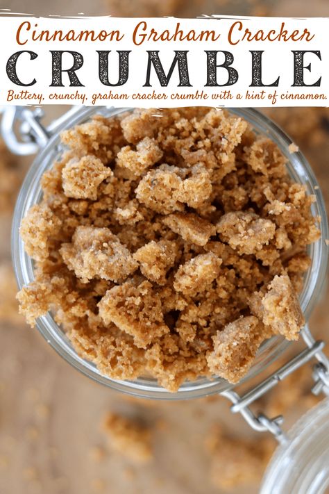 This Cinnamon Graham Cracker Crumble is the perfect companion for your next recipe. It's a great topping to add texture and additional flavor. Click here for the recipe! Crumble Recipe Topping, Bacon Wrapped Kielbasa Bites, Bacon Wrapped Kielbasa, Kielbasa Bites, Graham Cracker Crumble, Graham Cracker Dessert, Cracker Dessert, Crumb Recipe, Graham Cracker Recipes