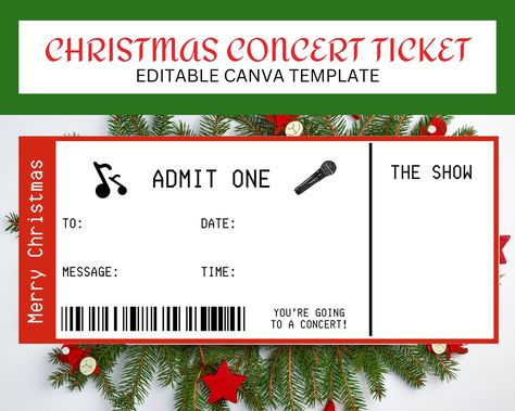 Fake Ticket, Concert Ticket Template, Christmas Gift Vouchers, Cruise Tickets, Admit One Ticket, Printable Tickets, Christmas Cruises, Boarding Passes, Concert Ticket