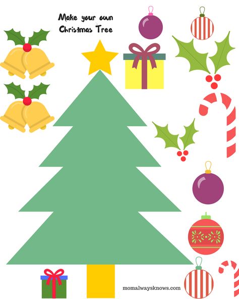 Printable Christmas Trees, Build A Christmas Tree Printable, Santa Brunch, Build A Christmas Tree, Christmas Tree Outline, Free Christmas Crafts, Printable Christmas Tree, Christmas Shapes, Christmas Paper Craft