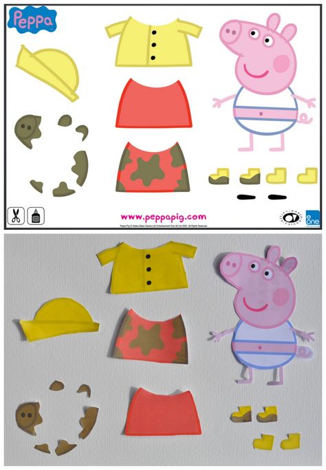 Peppa Pig Dress Up Printable - modify this a bit for toddlers to play? Peppa Pig Activities Preschool, Dress Up Printable, Pig Activities, Dress Template, Colouring In Pages, Peppa Pig Dress, Pig Dress, Pig Crafts, Pig Birthday Party