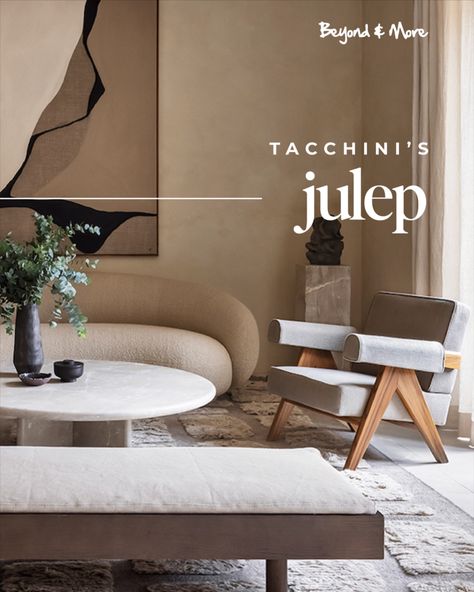 The Julep family of upholstered pieces features soft and enveloping shapes influenced by the 1950s Avant-Garde movement, with a contemporary, romantic, feminine allure. The sofa is the star of the collection, with generous rounded lines that inspired the entire collection, including an armchair, chaise-longue, and ottoman. The fully upholstered seats look ample and full, yet convey a sense of lightness thanks to the recessed base that lifts them off the floor. Julep Sofa, The 1950s, The Floor, The Star, The Collection, Ottoman, Sense, Sofa, Flooring