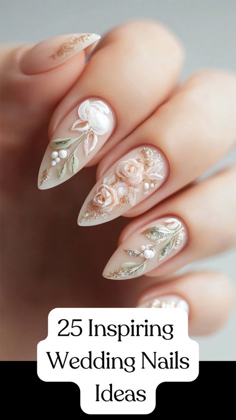 Bridal nails with elegant designs showcasing soft pastel colors, intricate detailing, and subtle sparkle for a wedding day look. Nail Designs Wedding Bridal, Country Wedding Nails For Bride, Fall Bride Nails, Wedding Nails Design Bridesmaid, Bridal Nail Art Designs Wedding Day, Unique Wedding Nails For Bride, Bride Nail Designs, Gel Wedding Nails, Fall Wedding Nails For Bride