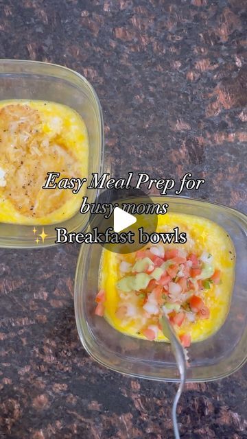 Kaitlin Zucco- meal prep & lighter recipes on Instagram: "This is one of the easiest recipes to prep ahead. 
You’ll be so glad you took a few minutes this weekend to have a filling breakfast to bring to the office :) 

⭐️ For even more meal prep recipes & tips, comment MEAL PREP below ⬇️ 

Breakfast bowls 🍳 
Preheat oven to 350
Place 1 frozen hash brown per glass dish. 

Scramble 2 eggs & 2 tbsp milk per dish. Here I did 4 eggs and more milk. 

Pour over each hash brown and sprinkle with S&P. 

Sprinkle shredded cheese and bake for 15-20 mins or until egg is firm. 

Now add your toppings- I did one with pico and guacamole salsa but you could add whatever veggies you want. Avocado would be good too! 

Pack up & refrigerate until ready to eat and then just microwave for 45 seconds- 1 minute Scrambled Egg Meal Prep, Make Ahead Scrambled Egg Bowls, Breakfast Bowls Meal Prep, Make Ahead Breakfast Bowls, Hash Brown Bowl Meal Prep, Macro Breakfast, Hash Brown Breakfast Cups, Hash Brown Egg Cups, Lighter Recipes