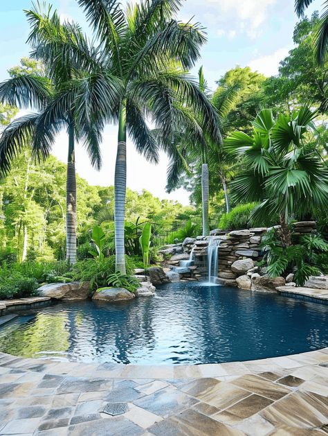 Palm Tree Garden Ideas, Pool With Palm Trees, Tree Garden Ideas, Thailand Garden, Sand Backyard, Palm Tree Garden, Palm Trees Garden, Fake Palm Tree, Palm Trees Landscaping