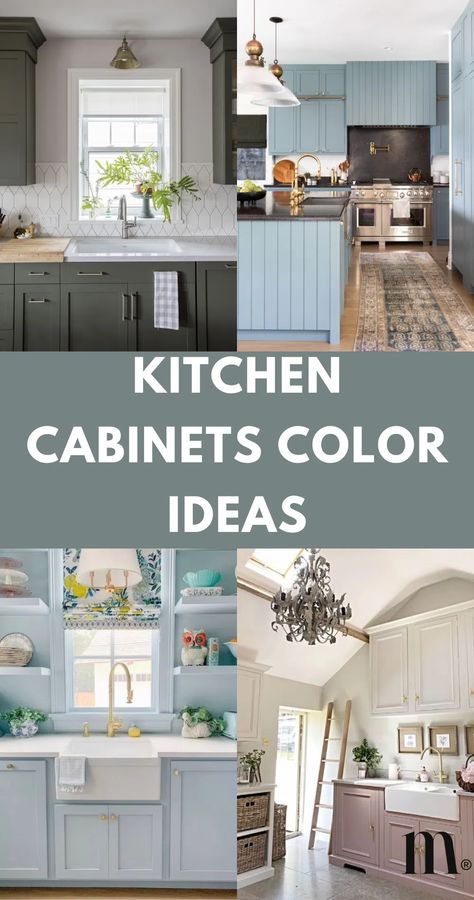 33 Gorgeous Kitchen Cabinet Color Ideas To Consider For Your Kitchen Makeover Kitchen Furniture Color Ideas, Painted Cabinets Kitchen, Colored Kitchen Cabinets, Kitchen Cabinet Colours, Greige Kitchen Cabinets, Small Kitchen Colors, Cabinet Color Ideas, Kitchen Cabinets Color Combination, Farmhouse Kitchen Colors