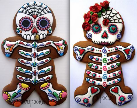 8 Unconventional Ways to Decorate Gingerbread Men | Mental Floss Skull Cookies, Day Of The Dead Party, Den Mrtvých, Day Of Dead, A Skeleton, Art Food, Cookie Art, Halloween Cookies, Cookie Designs