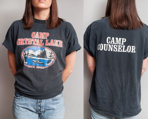 Vintage 1980's/1990's | Black | Camp Crystal Lake | Camp Counselor | Novelty | T-Shirt | Friday the 13th | L/XL Camp Counselor Shirt, Camp Crystal Lake Counselor Costume, 80s Camp Counselor, Camp Crystal Lake Counselor, Camp Crystal Lake Shirt, Crystal Lake Camp, Summer Camp Outfits, 80s Summer, Lake Camp