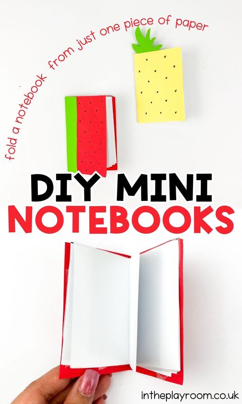 Diy Mini Notebook Craft - In The Playroom How To Make Mini Notebooks, How To Make Notebook, How To Make A Mini Book, Mini Notebook Ideas, Mini Notebooks Diy, Diy Notebook Ideas, Diy Mini Notebook, How To Make Notebooks, Homemade Notebook