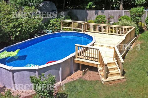 Aboveground — Brothers 3 Pools Pool With Deck, Pool Deck Plans, Best Above Ground Pool, Swimming Pool Decks, Above Ground Pools, Above Ground Pool Ideas, Ground Pool Ideas, Above Ground Pool Landscaping, Above Ground Pool Decks