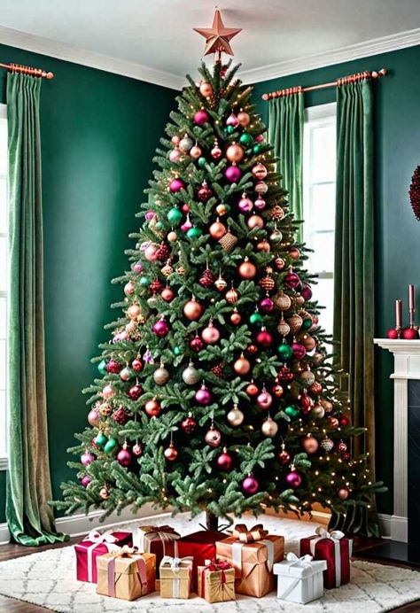 13 Stunning Jewel Tone Christmas Tree Ideas to Sparkle Your Holiday Season » HomeDecorFull Jewel Tone Christmas Tree, Jewel Toned Christmas, Christmas Tree Ideas Simple, Jewel Tone Christmas, Purple Led Lights, Silver Baubles, Christmas Tea Party, Decorating The Christmas Tree, Clear Glass Ornaments