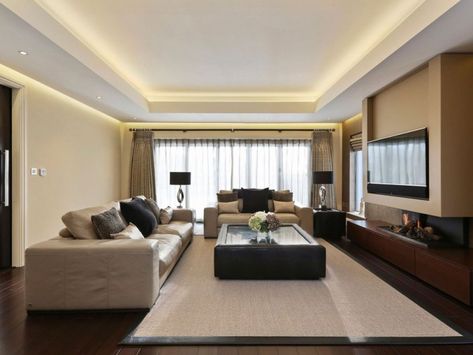 Tv Lounge Design, Low Ceiling Lighting, Architectural Lighting Design, Home Lighting Design, Ceiling Design Living Room, Faux Plafond, Ceiling Light Design, False Ceiling Design, Coffered Ceiling