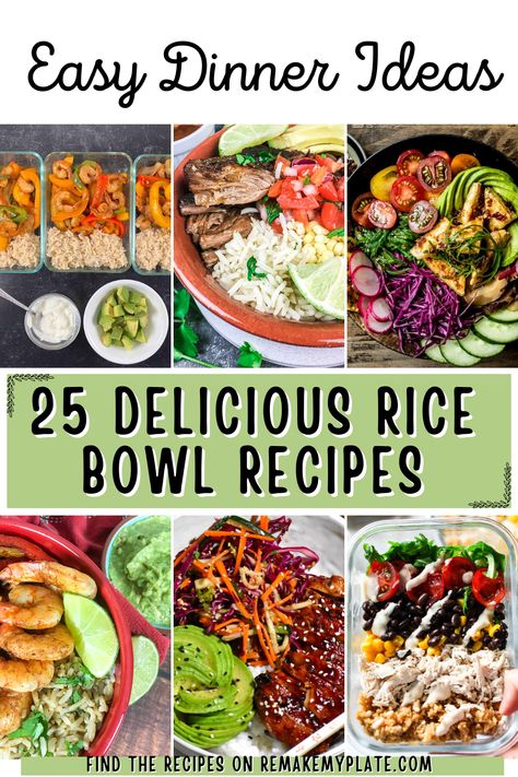 These easy rice bowl recipes are the perfect meal for those busy weeknights. Use your choice of rice and top with a variety of vegetables, protein, beans, cheese and more. Drizzle flavorful sauce on top Healthy Lunch Bowl Recipes, Easy Tuna Rice Bowl, Thai Bowls Recipe, At Home Rice Bowls, Yummy Bowl Recipe, Different Types Of Rice Bowls, Easy Power Bowl Recipe, Easy Bowl Dinners, Stone Bowl Recipes