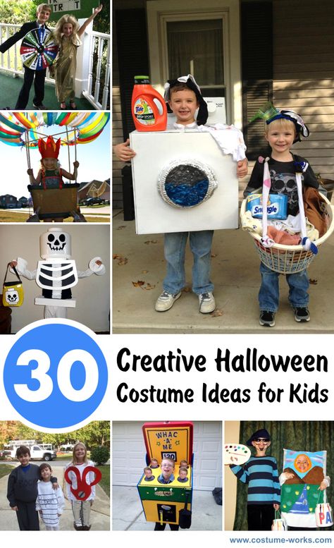 30 Creative DIY Halloween Costumes for Kids...some of these work for adults too. I like the hot air balloon and the wheel of fortune couple Halloween Costume Ideas For Kids, Creative Halloween Costume Ideas, Costume Ideas For Kids, Most Creative Halloween Costumes, Creative Halloween Costumes Diy, Kostum Halloween, Diy Halloween Costumes For Kids, Homemade Costumes, Halloween Costume Contest