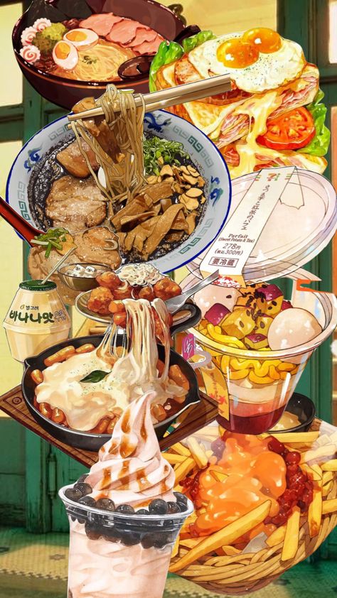 #myfirstshuffle Japanese Food Wallpaper, Food Art Ideas, Ramen Egg, Japanese Food Illustration, Food Anime, Food Drawings, Foodie Art, Food Artwork, Food Sketch