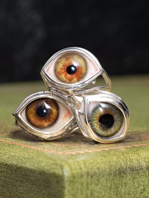 Stacked @EYEBAnyc skeleton rings! #sterlingsilverjewelry #ringstack #eyejewelry #skeleton Weird Rings, Skeleton Rings, Strange Rings, Eyeball Ring, Most Expensive Engagement Ring, Expensive Engagement Rings, Skeleton Ring, Creepy Vintage, Weird Jewelry