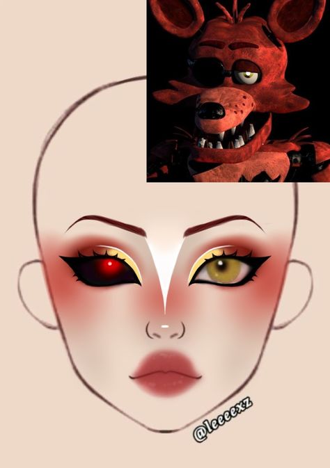 Foxy Makeup Fnaf, Fnaf Inspired Makeup, Foxy Makeup, Pirate Eyepatch, Fnaf Makeup, Makeup Drawings, Foxy The Pirate, Pirate Makeup, Circus Makeup