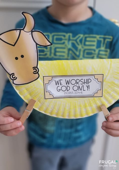 Golden Calf Craft, 10 Commandments Craft, Moses Craft, Toddler Sunday School, Golden Calf, Kids Church Activities, Bible Crafts Sunday School, Preschool Bible Lessons, Children's Church Crafts