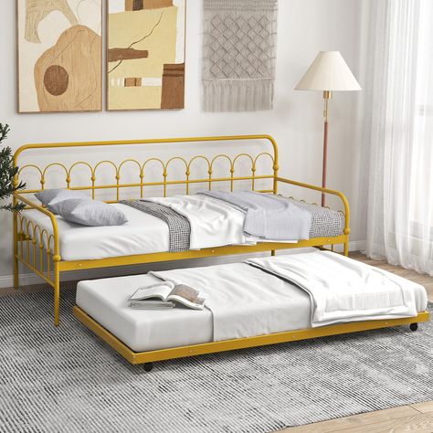 Metal Daybed With Trundle, Twin Daybed With Trundle, Sofa Bed Frame, Metal Daybed, Daybed Bedding, Upholstered Daybed, Pull Out Bed, Daybed With Trundle, Day Bed