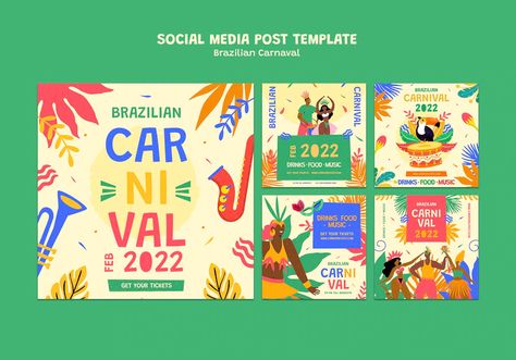 Carnaval Post, Carnival Flyer Design, Carnival Graphic Design, Post Carnaval, Festival Post Design, Carnival Aesthetic Brazil, Carnival Theme Poster Design, Anniversary Post, Brazil Carnival Illustration