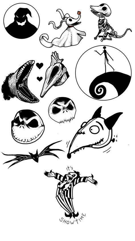 Tim Burton based tattoos Sci Fi Movie Tattoo, Zero Dog Tattoo Tim Burton, Tim Burton Movie Tattoo Ideas, Small Tattoos Tim Burton, Tim Burton Couple Tattoo, Halloween Drawings Tim Burton, Halloween Based Tattoos, Tim Burton Tattoo Minimalist, Tim Burton Style Tattoo Ideas